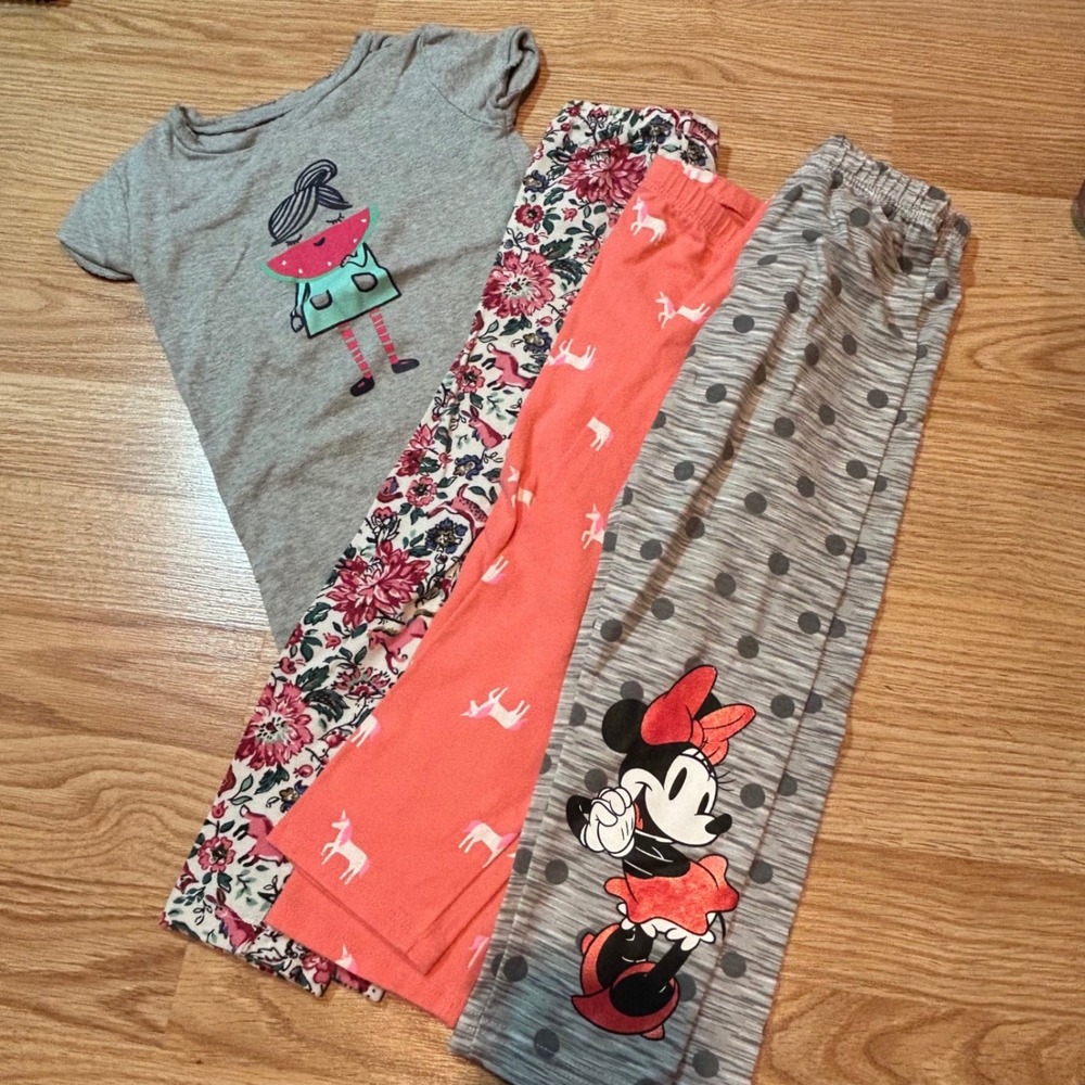 Baby Gap Disney‎ Minnie Mouse Toddler Girls 4pc Set Tee Leggings 5T Grey Coral